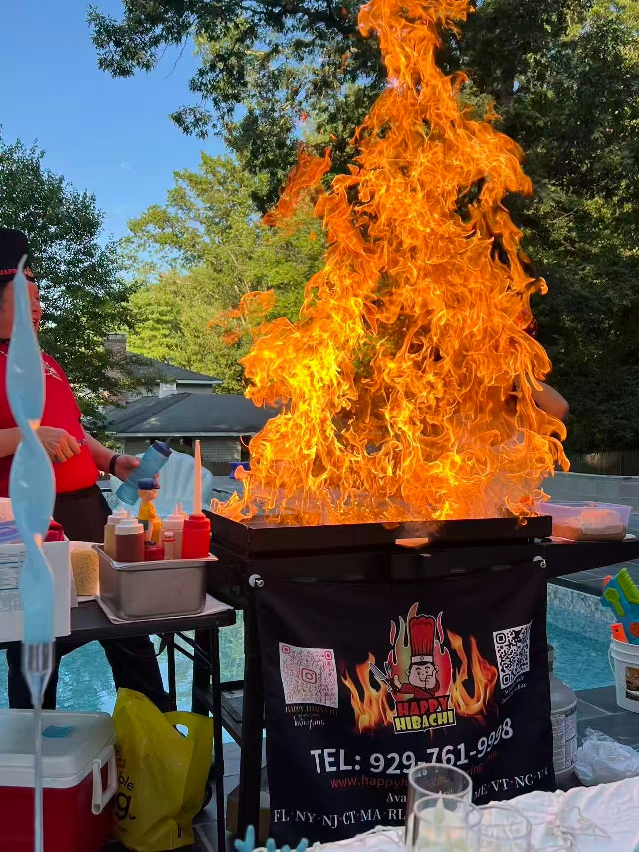 Hibachi jumbo shrimp cooked at New Hampshire backyard event